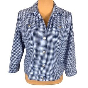 Ruby Rd. Gingham Jacket Petite Button Front Blue White 12P Casual Lightweight